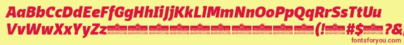 Шрифт DomotikaHeavyItalicTrial – красные шрифты на жёлтом фоне