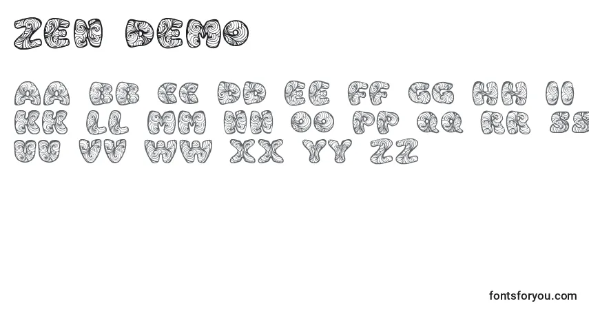 Шрифт Zen3Demo – алфавит, цифры, специальные символы