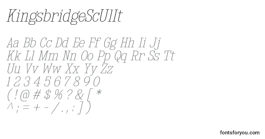 Czcionka KingsbridgeScUlIt – alfabet, cyfry, specjalne znaki