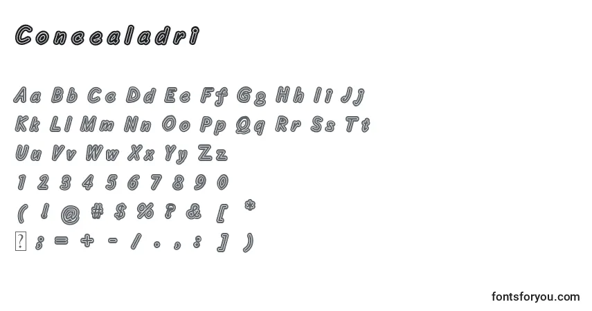 Шрифт Concealadri – алфавит, цифры, специальные символы