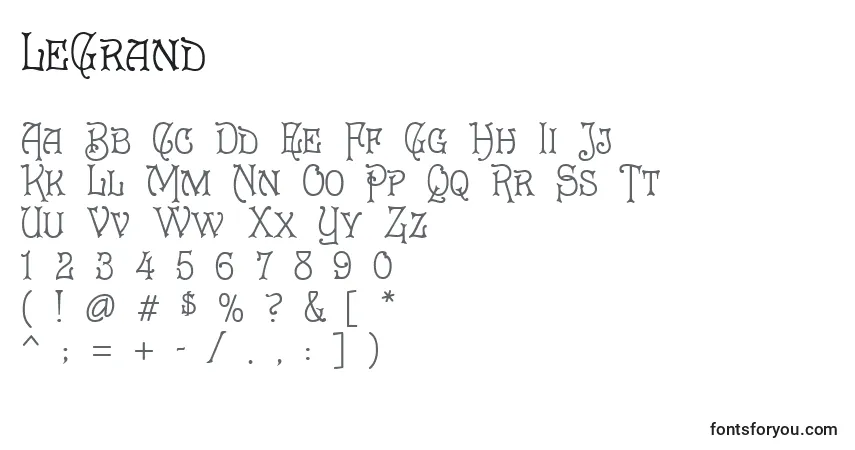 A fonte LeGrand – alfabeto, números, caracteres especiais