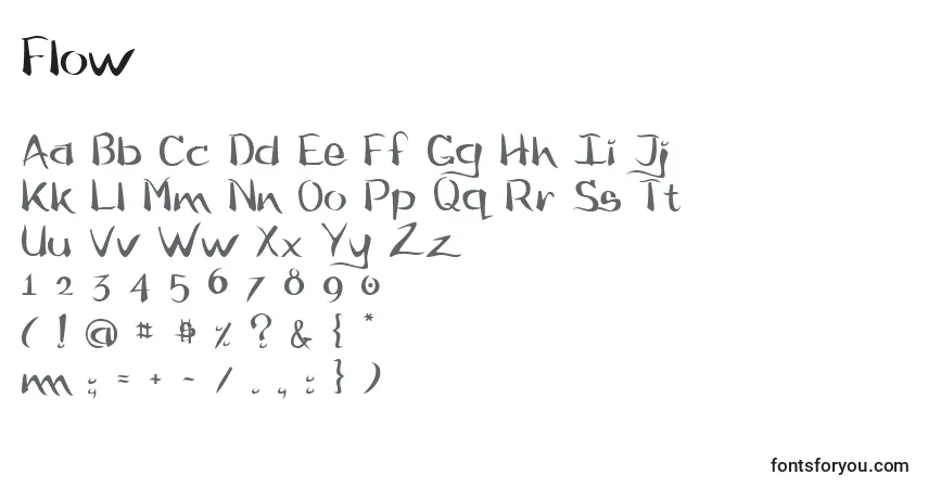 Czcionka Flow – alfabet, cyfry, specjalne znaki