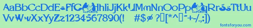 フォントOptie – 青い文字は緑の背景です。