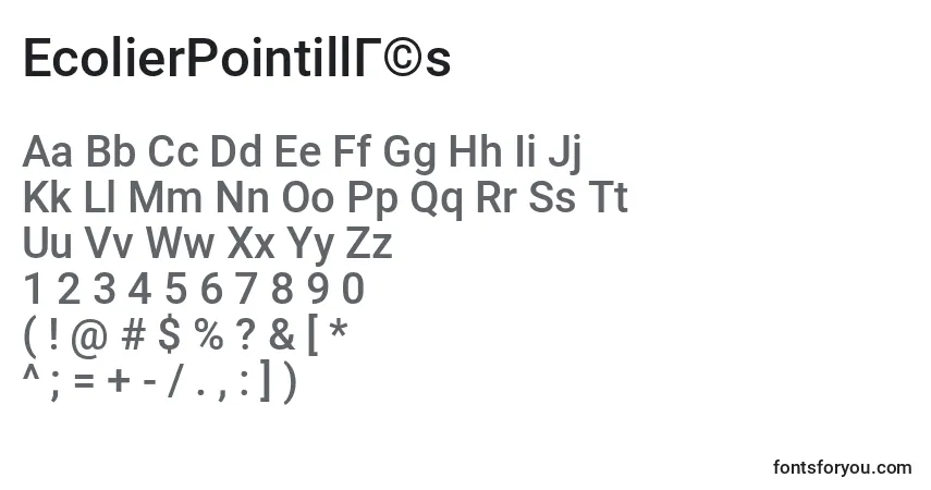 Czcionka EcolierPointillГ©s – alfabet, cyfry, specjalne znaki