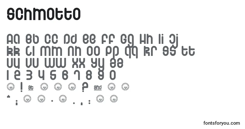 Czcionka Schmotto – alfabet, cyfry, specjalne znaki