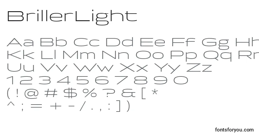 A fonte BrillerLight – alfabeto, números, caracteres especiais