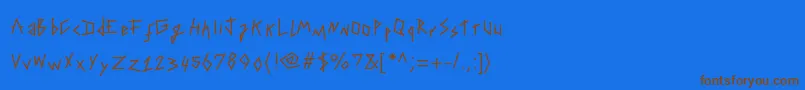 Tapingyourhandフォントについての詳細 フォントTapingyourhand – 茶色の文字が青い背景にあります。