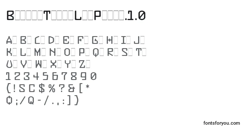 A fonte BuzzerThreeLetPlain.1.0 – alfabeto, números, caracteres especiais