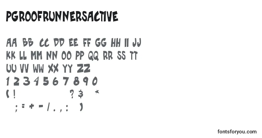 Schriftart PgRoofRunnersActive – Alphabet, Zahlen, spezielle Symbole