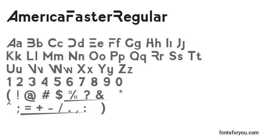 A fonte AmericaFasterRegular – alfabeto, números, caracteres especiais