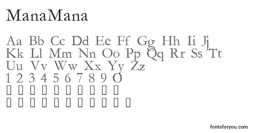 A fonte ManaMana – alfabeto, números, caracteres especiais