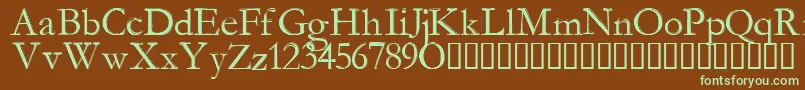 フォントManaMana – 緑色の文字が茶色の背景にあります。