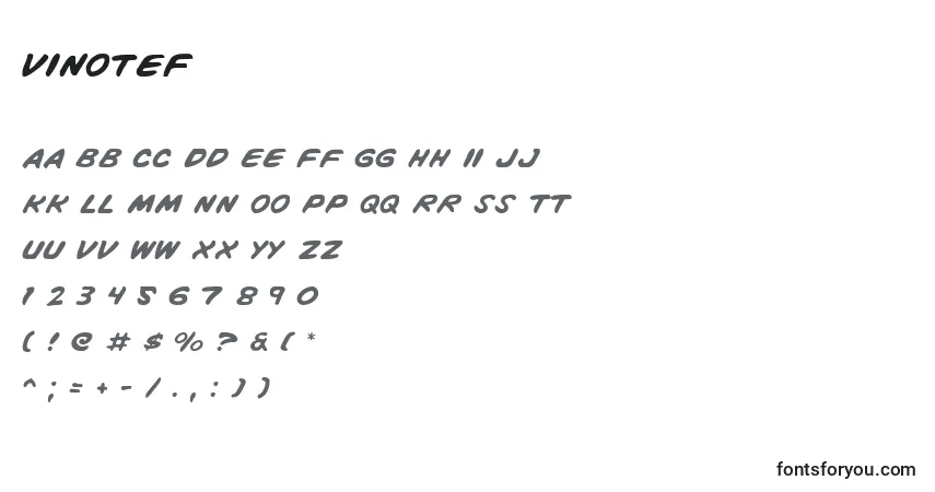 A fonte Vinotef – alfabeto, números, caracteres especiais