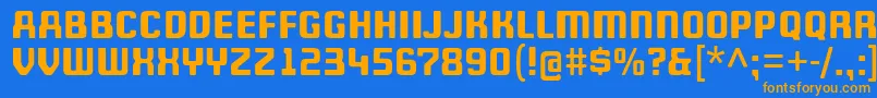 Weitere Informationen zur WheatonCapitals-Schriftart WheatonCapitals-Schriftart – Orangefarbene Schriften auf blauem Hintergrund