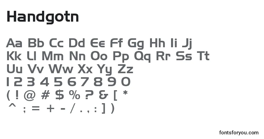 Шрифт Handgotn – алфавит, цифры, специальные символы