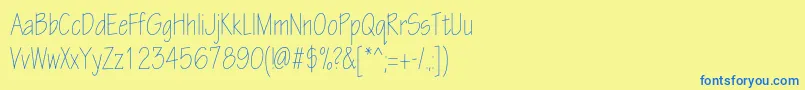 フォントEskiztwolightcondc – 青い文字が黄色の背景にあります。