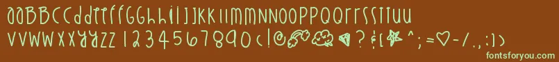 フォントStuntinonyou – 緑色の文字が茶色の背景にあります。