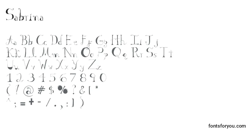 Шрифт Sabrina – алфавит, цифры, специальные символы