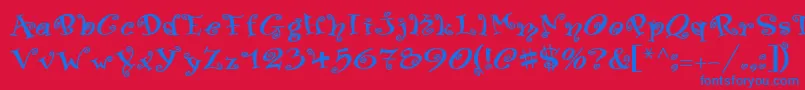 SwingerMedium-Schriftart – Blaue Schriften auf rotem Hintergrund