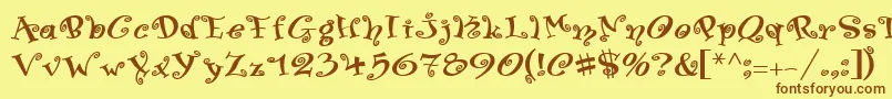 フォントSwingerMedium – 茶色の文字が黄色の背景にあります。