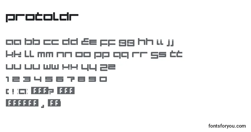 Czcionka ProtoLdr – alfabet, cyfry, specjalne znaki