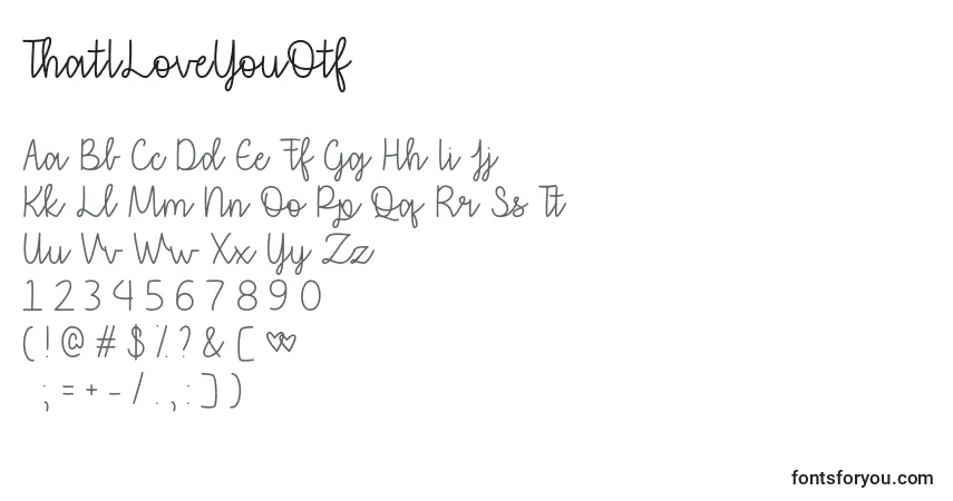Czcionka ThatILoveYouOtf – alfabet, cyfry, specjalne znaki