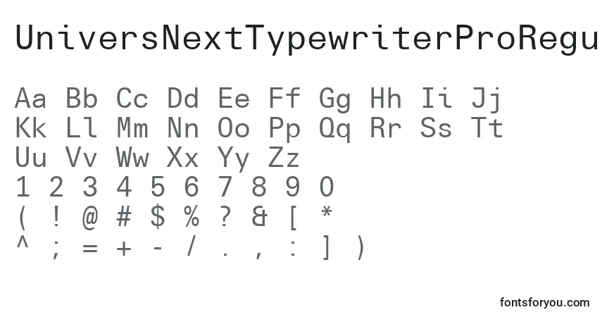 Czcionka UniversNextTypewriterProRegular – alfabet, cyfry, specjalne znaki