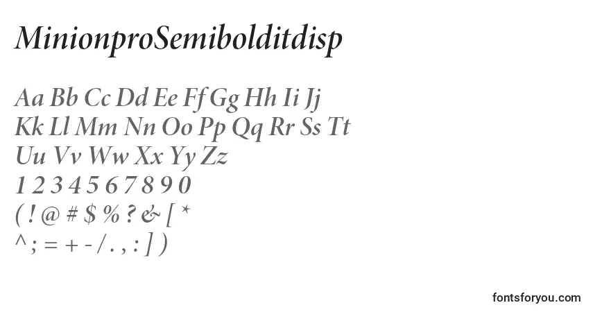 A fonte MinionproSemibolditdisp – alfabeto, números, caracteres especiais