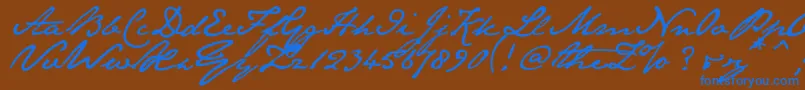 Janeausten-Schriftart – Blaue Schriften auf braunem Hintergrund