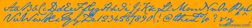 Janeausten-Schriftart – Blaue Schriften auf orangefarbenem Hintergrund