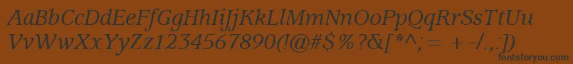 ExpositionMediumSsiMediumItalic-fontti – mustat fontit ruskealla taustalla