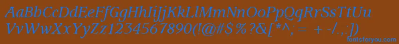 ExpositionMediumSsiMediumItalic-fontti – siniset fontit ruskealla taustalla