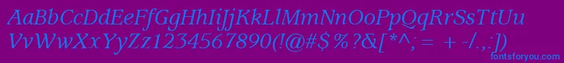 ExpositionMediumSsiMediumItalic-fontti – siniset fontit violetilla taustalla