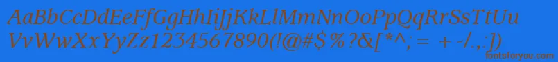 フォントExpositionMediumSsiMediumItalic – 茶色の文字が青い背景にあります。