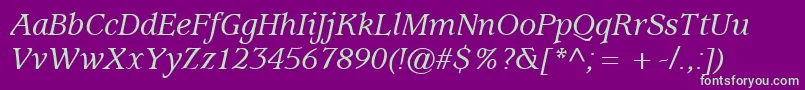 フォントExpositionMediumSsiMediumItalic – 紫の背景に緑のフォント