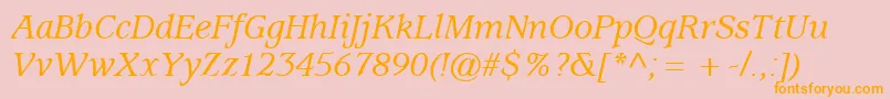ExpositionMediumSsiMediumItalic-Schriftart – Orangefarbene Schriften auf rosa Hintergrund