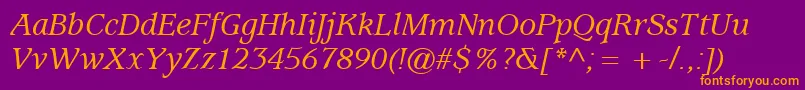 ExpositionMediumSsiMediumItalic-fontti – oranssit fontit violetilla taustalla
