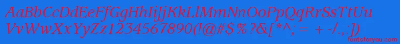 ExpositionMediumSsiMediumItalic-fontti – punaiset fontit sinisellä taustalla