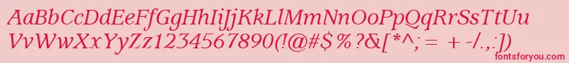 ExpositionMediumSsiMediumItalic-fontti – punaiset fontit vaaleanpunaisella taustalla