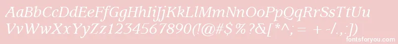ExpositionMediumSsiMediumItalic-fontti – valkoiset fontit vaaleanpunaisella taustalla
