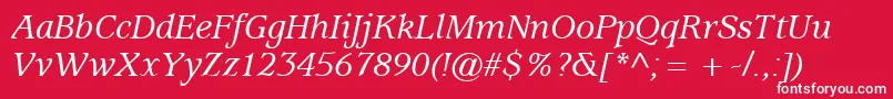 ExpositionMediumSsiMediumItalic-Schriftart – Weiße Schriften auf rotem Hintergrund