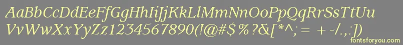 ExpositionMediumSsiMediumItalic-fontti – keltaiset fontit harmaalla taustalla