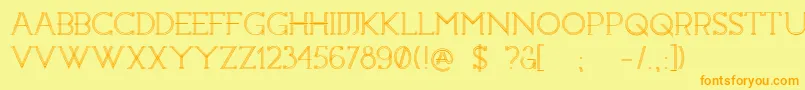 フォントConstrocktion – オレンジの文字が黄色の背景にあります。