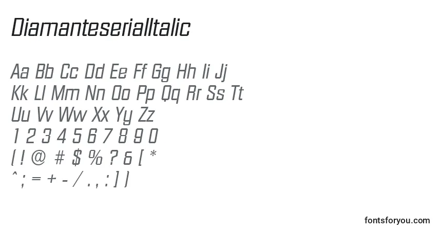 A fonte DiamanteserialItalic – alfabeto, números, caracteres especiais