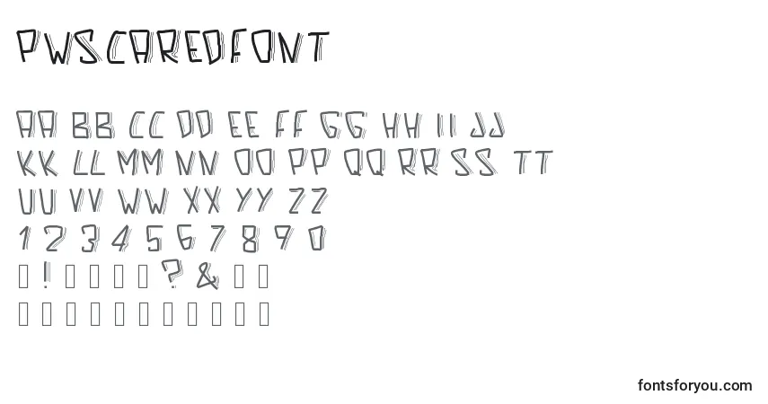 Schriftart Pwscaredfont – Alphabet, Zahlen, spezielle Symbole