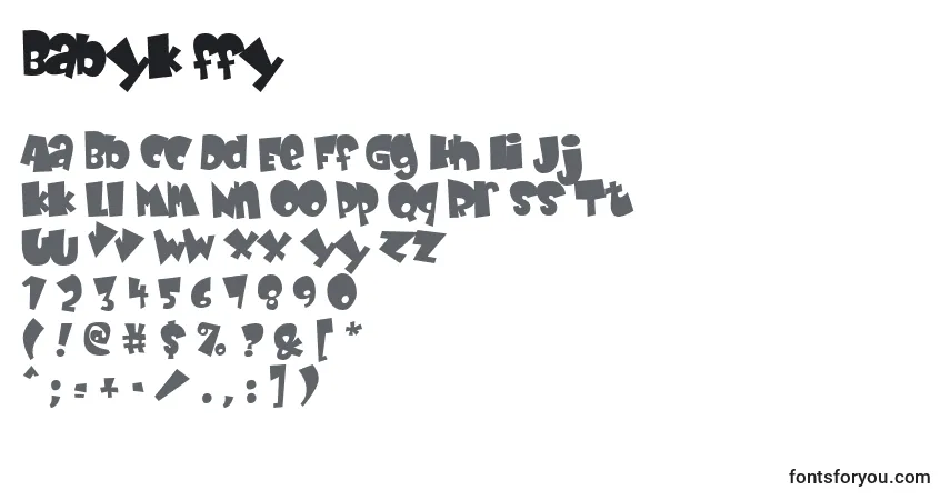 Czcionka Babyk ffy – alfabet, cyfry, specjalne znaki