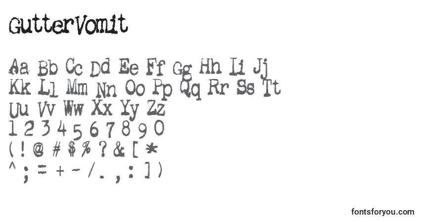Czcionka GutterVomit – alfabet, cyfry, specjalne znaki