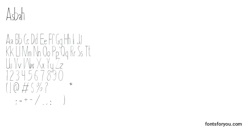 Schriftart Asbah (41280) – Alphabet, Zahlen, spezielle Symbole