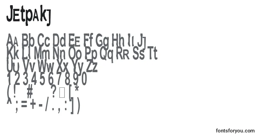 Schriftart Jetpakj – Alphabet, Zahlen, spezielle Symbole