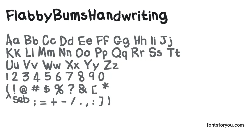 A fonte FlabbyBumsHandwriting – alfabeto, números, caracteres especiais